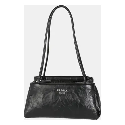 Prada Black Leather Small East West Shoulder Bag