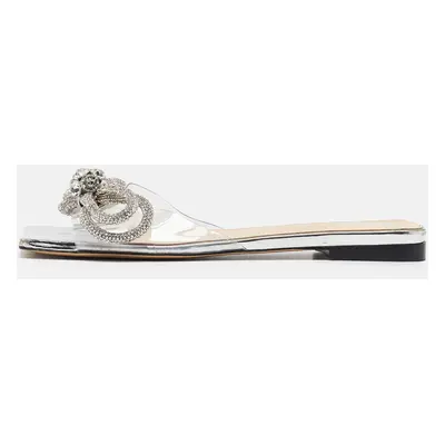 Mach & Mach Transparent PVC Crystal Embellished Double Bow Flat Slides Size