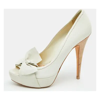 Miu Miu White Leather Bow Platform Pumps Size 37.5