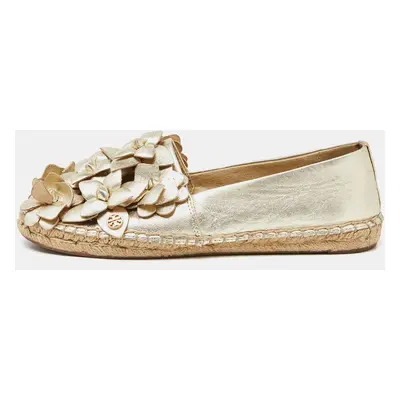 Tory Burch Gold Leather Blossom Espadrille Flats Size 36.5