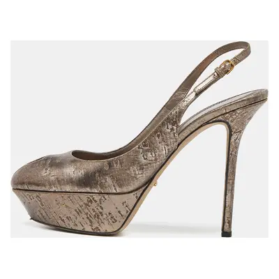 Sergio Rossi Gold Metallic Leather Peep Toe Platform Slingback Pumps Size