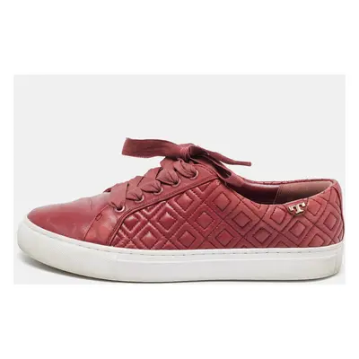 Tory Burch Red Quilted Leather Marion Lace Up Sneakers Size