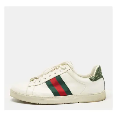 Gucci White/Green Alligator Leather and Leather Ace Lace Up Sneakers Size 43.5