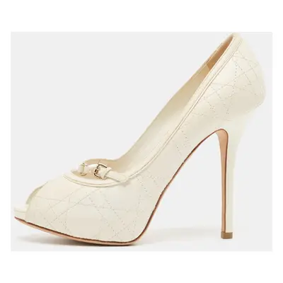 Dior Cream Leather Peep Toe Pumps Size 38.5