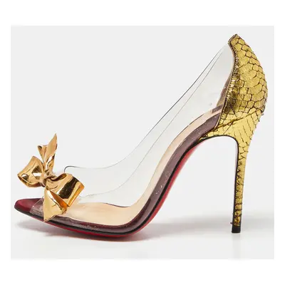 Christian Louboutin Gold Python and PVC Justinodo Peep Toe Pumps Size