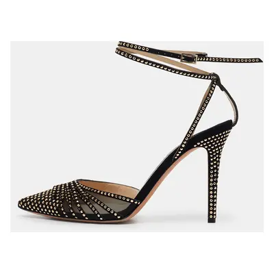 Jimmy Choo Black Mesh and Studded Suede Kizzy Pumps Size