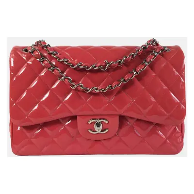 Chanel Red Patent Leather Jumbo Classic Double Flap Shoulder Bag