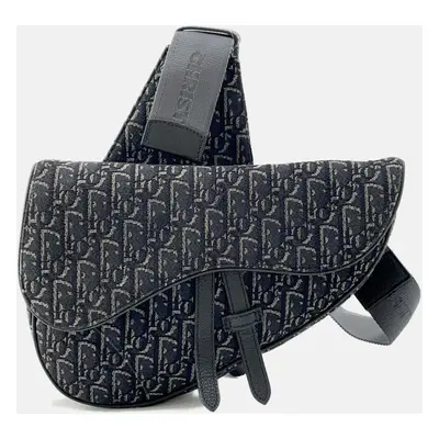 Dior Black Canvas Leather Oblique Saddle bag