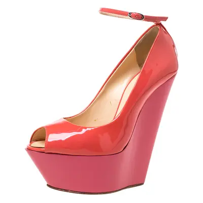 Giuseppe Zanotti Pink/Orange Patent Leather Ankle Strap Platform Wedge Pumps Size