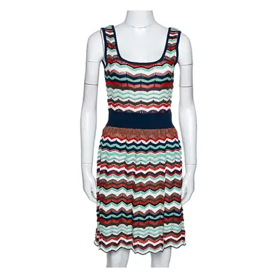 M Missoni Multicolor Patterned Knit Cut Out Detail Sleeveless Dress