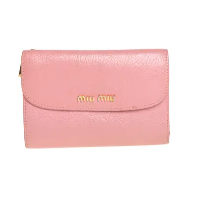 Miu Miu Pink Leather Madras Compact Wallet