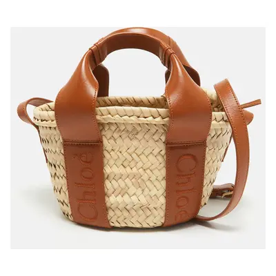 Chloé Brown/Cream Woven Raffia and Leather Small Sense Basket Bag