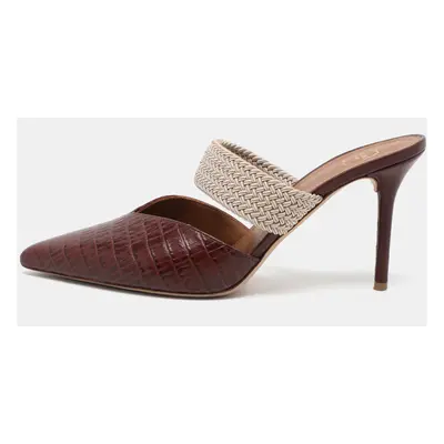 Malone Souliers Burgundy Croc Embossed Leather Maisie Mules Size