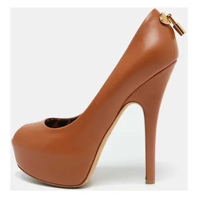 Louis Vuitton Tan Leather Oh Really! Peep Toe Platform Pumps Size