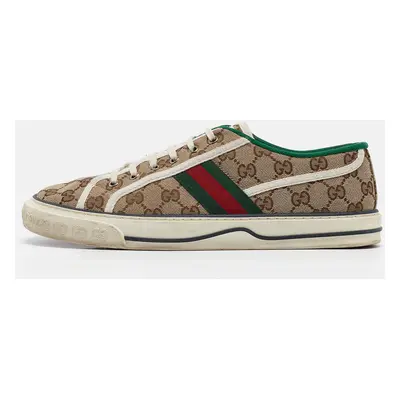 Gucci Brown Canvas Tennis Slip On Sneakers Size