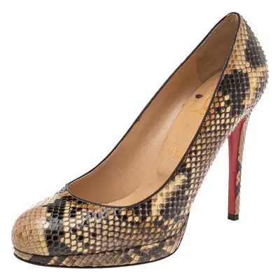 Christian Louboutin Cream/Brown Python Leather New Simple Platform Pumps Size 39.5