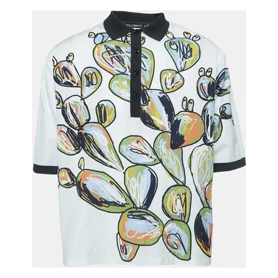 Dolce & Gabbana White Sketch Print Oversized Polo Shirt