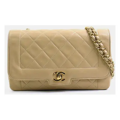 Chanel Beige Leather Matelasse Chain Vintage Diana Shoulder Bag