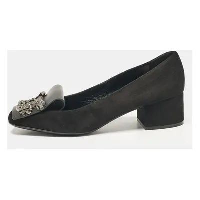 Valentino Black Suede Crystal Embellished Block Heel Pumps Size