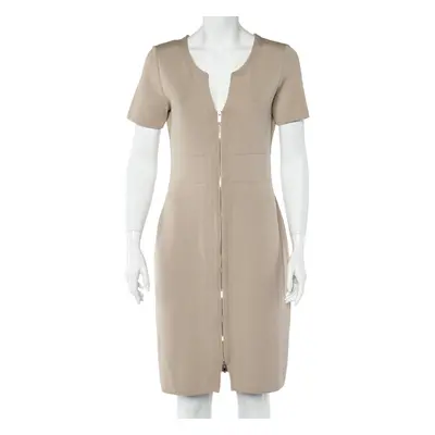 CH Carolina Herrera Beige Knit Zip Front Fitted Dress