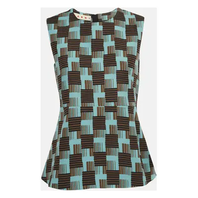 Marni Blue Print Wool and Silk Sleeveless A-Line Top