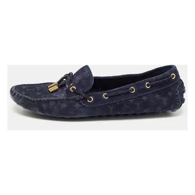 Louis Vuitton Navy Blue Monogram Embossed Suede Gloria Loafers Size 37.5