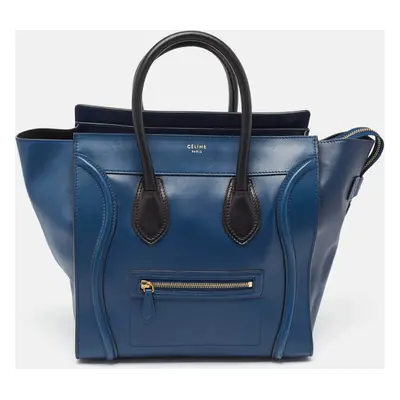 Celine Navy Blue/Black Leather Mini Luggage Tote