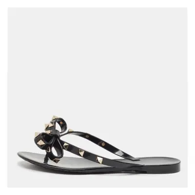 Valentino Black Rubber Bow Rockstud Thong Flats Size