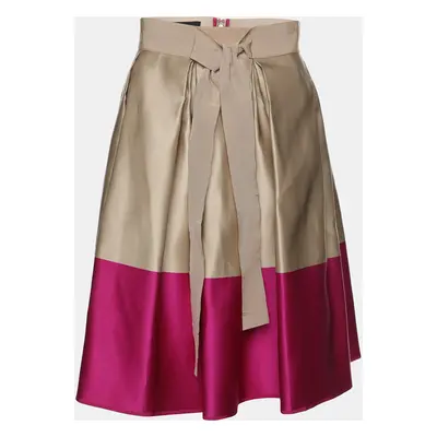 CH Carolina Herrera Beige/Purple Silk Midi Skirt