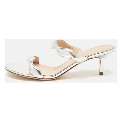 Gianvito Rossi Silver Leather Wavy Sandals Size