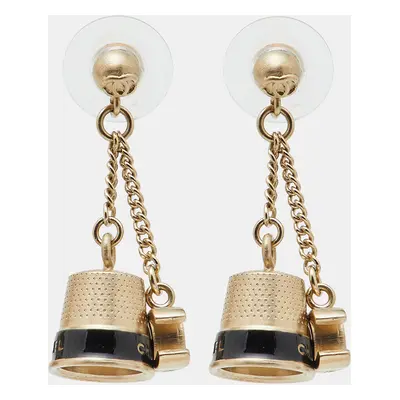 Chanel CC Enamel Gold Tone Bell Drop Earrings