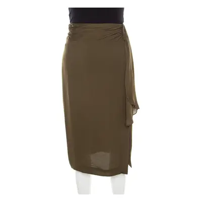 Escada Moss Green Silk Gathered Waistband Pencil Skirt