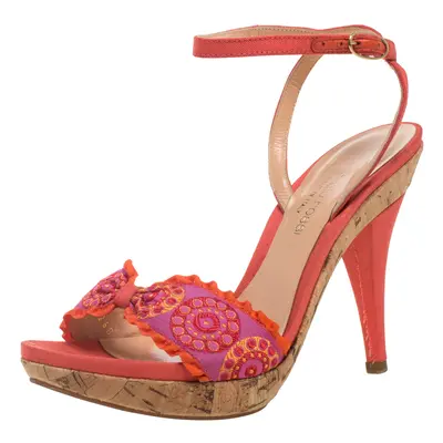 Sergio Rossi Orange Embroidered Strap Sandals Size 37.5