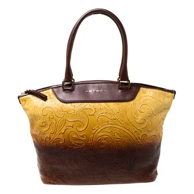 Etro Yellow/Brown Ombre Paisley Embossed Leather Zip Tote