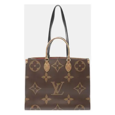 Louis Vuitton Brown Coated Canvas Leather On The Go Gm Monogram Giant Reverse Shoulder Bag