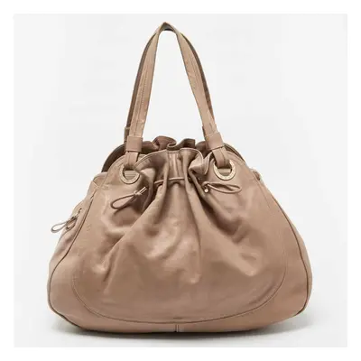 Bvlgari Beige Leather Ruched Hobo