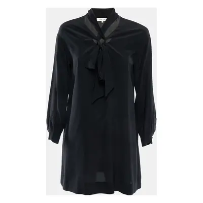 Diane Von Furstenberg Black Silk Neck Tie Detail Flared Mini Dress