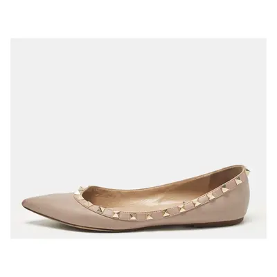 Valentino Beige Leather Rockstud Ballet Flats Size