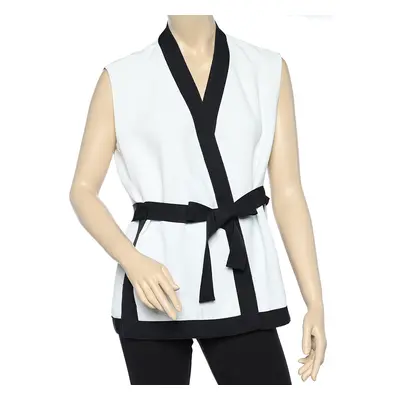 CH Carolina Herrera White Contrast Trim belted Sleeveless Shrug