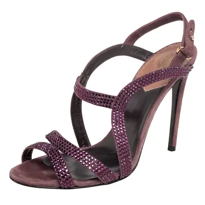 Roberto Cavalli Purple Suede Crystal Embellished Strappy Sandals Size