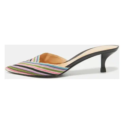 Sergio Rossi Multicolor Striped Fabric Mules Size 38.5