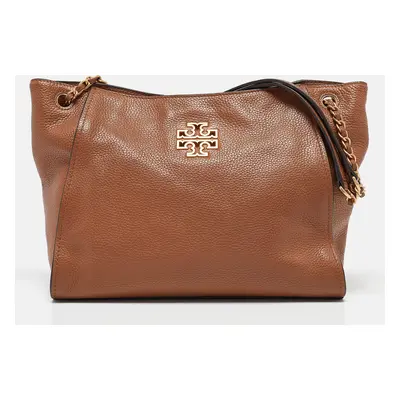 Tory Burch Brown Leather Small Britten Slouchy Tote