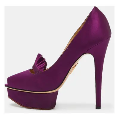 Charlotte Olympia Purple Satin Peep Toe Platform Pumps Size 37.5