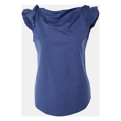 Moschino Cheap and Chic Navy Blue Cotton Ruffle Sleeve Detail Top