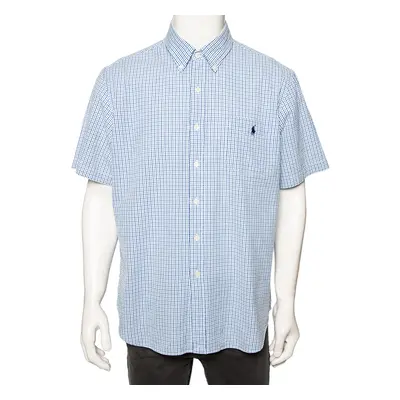 Ralph Lauren Blue Checkered Cotton Button Front Short Sleeve Shirt