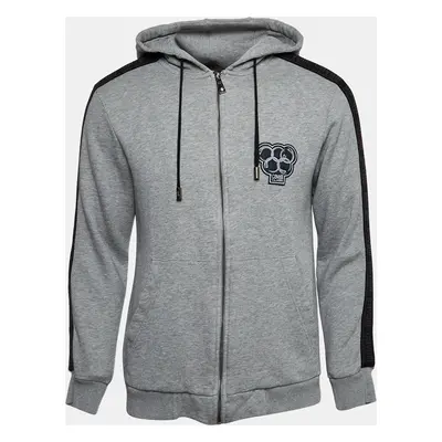 Class by Roberto Cavalli Grey Applique Cotton Zip-Up Hoodie