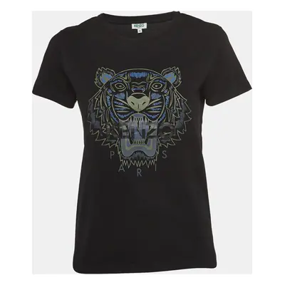 Kenzo Black Tiger Print Cotton Knit Short Sleeves T-shirt