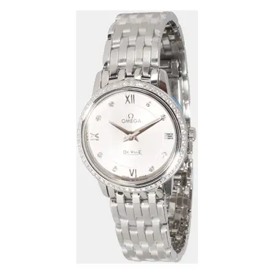 Omega Silver Diamond Stainless Steel DeVille Prestige 424.15.27.60.52.001Quartz Women's Wristwat