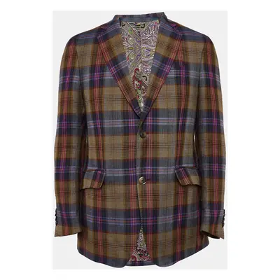 Etro Multicolor Plaid Linen Blend Blazer