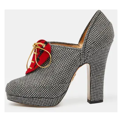 Charlotte Olympia Grey/Red Canvas and Suede Ankle Booties Size 38.5